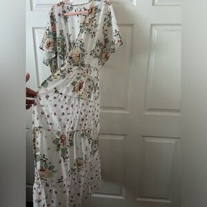 Cato - Cream Floral Maxi Duster with Green and Pink Accents 2x